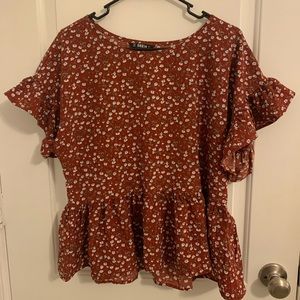 SHIEN red floral print blouse